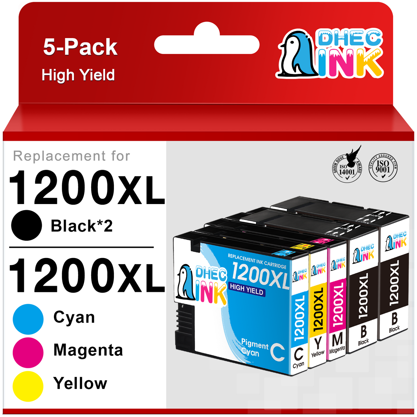 1200XL 1200 Ink cartridges for Canon PGI-1200XL PGI-1200 XL Compatible for Canon MAXIFY MB2320 MB2020 MB2720 MB2120 MB2050 Printer (2 Black, Cyan, Magenta, Yellow, 5-Pack)