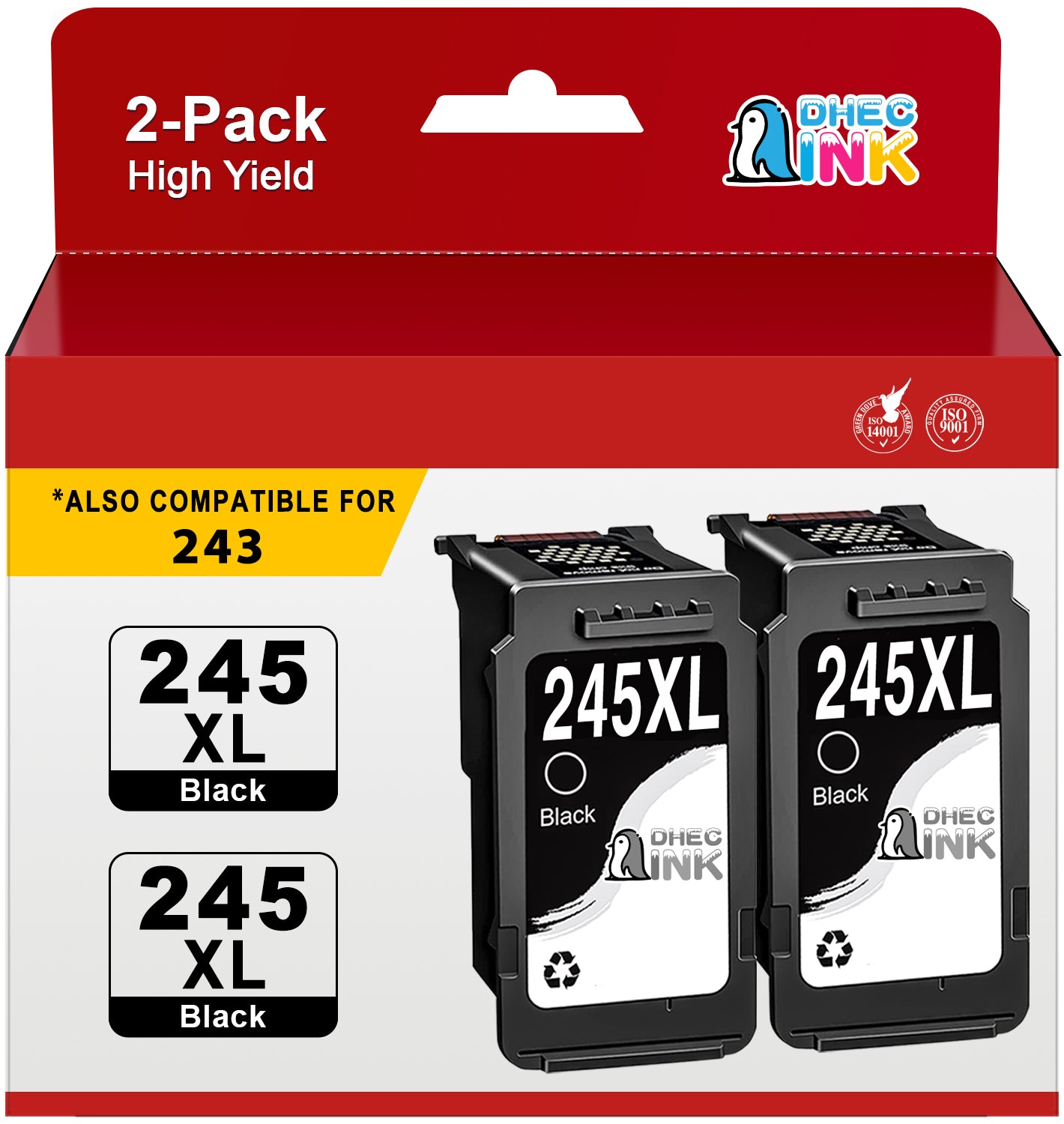 245XL Ink Cartridge for Canon 245 XL 245XL PG-243 Black Ink Cartridge for Canon Pixma MG2522 TR4520 MX492 MX490 TS3122 TS3322 MG2525 Printer (2 Black)