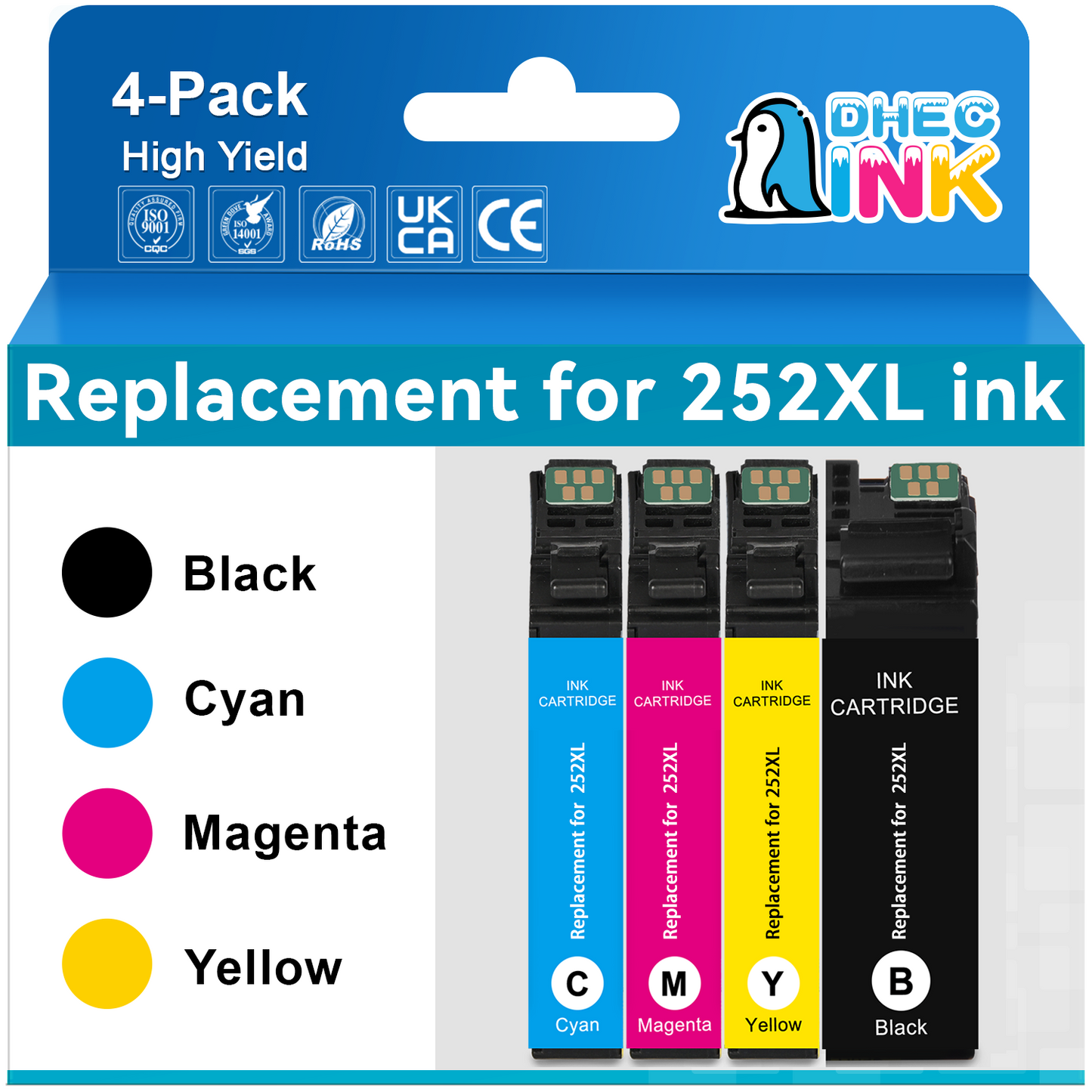 252XL Ink Cartridge for Epson Ink 252 XL 252XL T252 T252XL Combo Pack for Epson Workforce WF-7110 WF-7710 WF-7720 WF-3640 WF-3620 Printer(Black, Cyan, Magenta, Yellow 4 Pack)