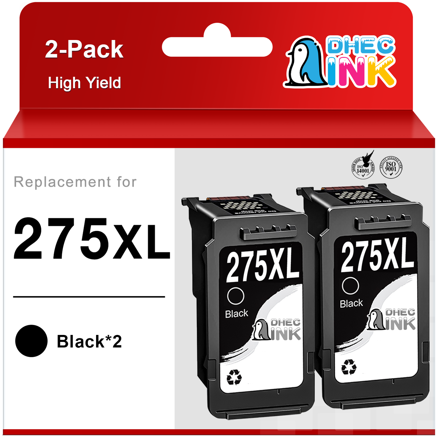275XL Ink Cartridge for Canon Ink 275 XL 275XL PG-275XL PG-275 Black Ink for Canon Pixma TS3522 TR4720 TS3500 TS3520 TR4700 TR4722 Printer (2 Black)