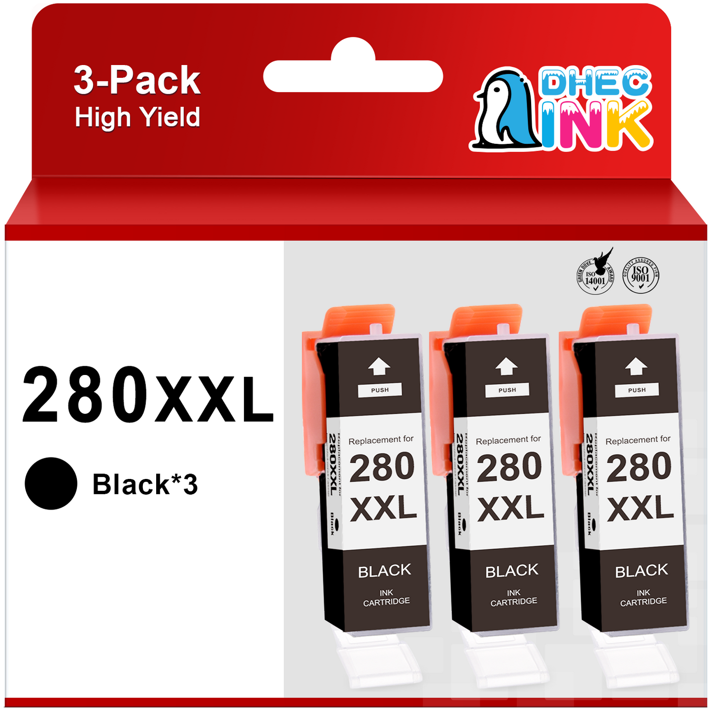 280XXL Ink Cartridges for Canon PGI-280XXL 280 XXL 280XL 280 XL Combo Pack for CanonPixma TR7520 TR8520 TS6220 TS6120 TS8120 TS8220 TS9120 TS9520 TS6320 Printer (3 PGBK, Large Black)