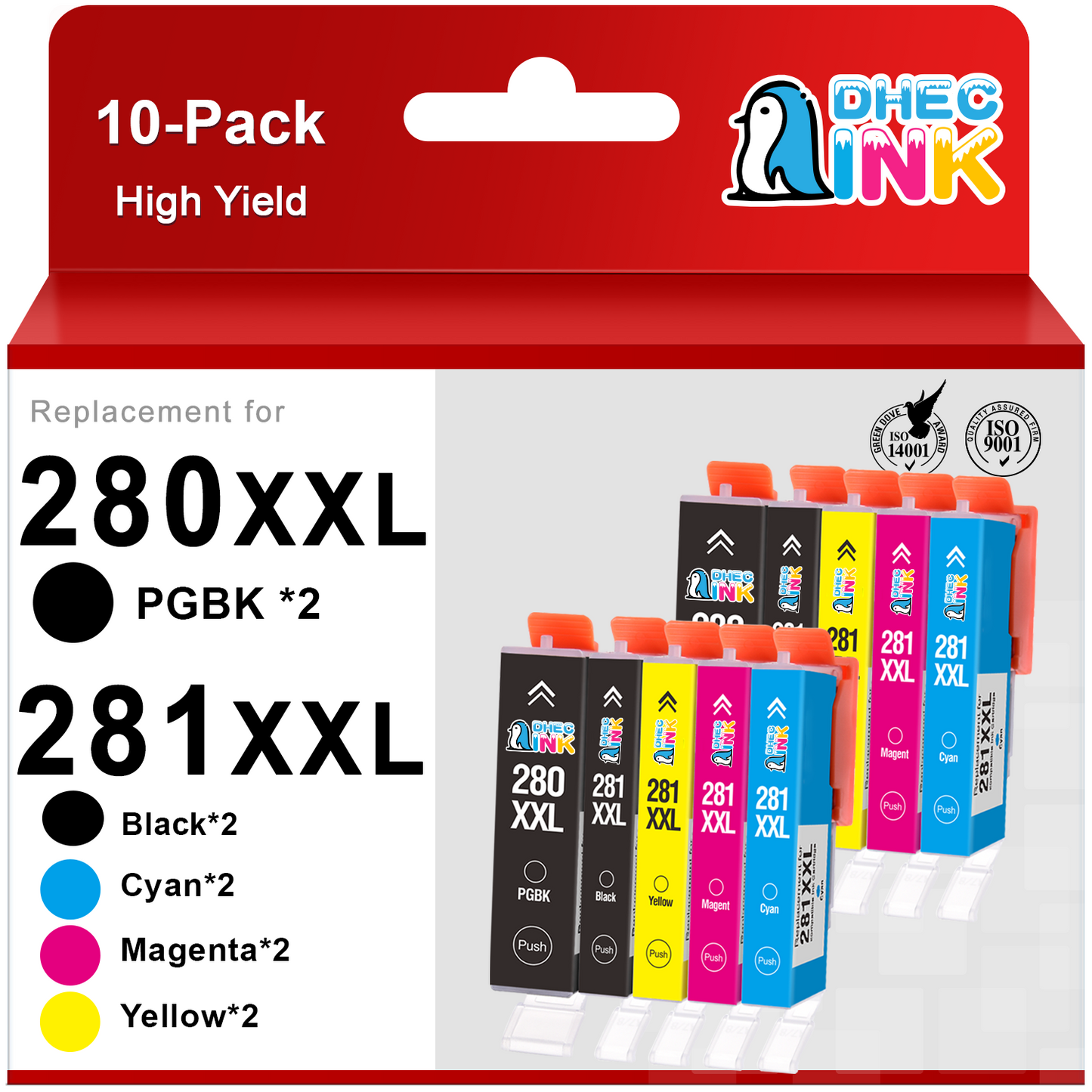 280 281 Ink Cartridges for Canon Ink 280 and 281 PGI-280XXL CLI-281XXL Combo Pack for Canon Pixma TR7520 TR8520 TS6220 TS6120 TS8120 Printer (2 PGBK, 2 Black, 2 Cyan, 2 Magenta, 2 Yellow, 10 Pack)