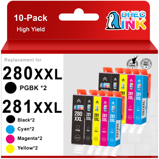 280 281 Ink Cartridges for Canon Ink 280 and 281 PGI-280XXL CLI-281XXL Combo Pack for Canon Pixma TR7520 TR8520 TS6220 TS6120 TS8120 Printer (2 PGBK, 2 Black, 2 Cyan, 2 Magenta, 2 Yellow, 10 Pack)