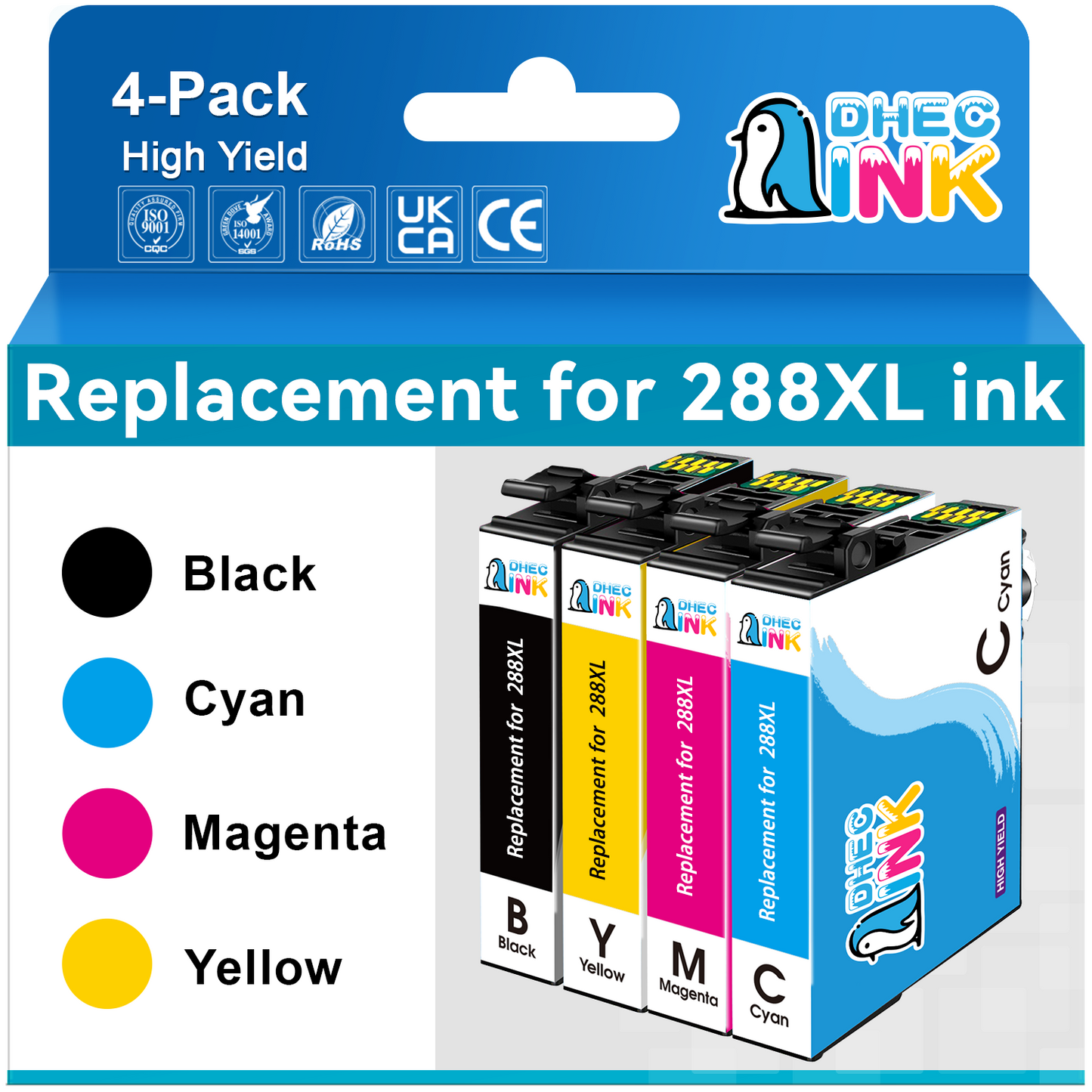 288 Ink Replacement for Epson Ink 288 288XL Ink Cartridges Combo Pack (Black Cyan Magenta Yellow)