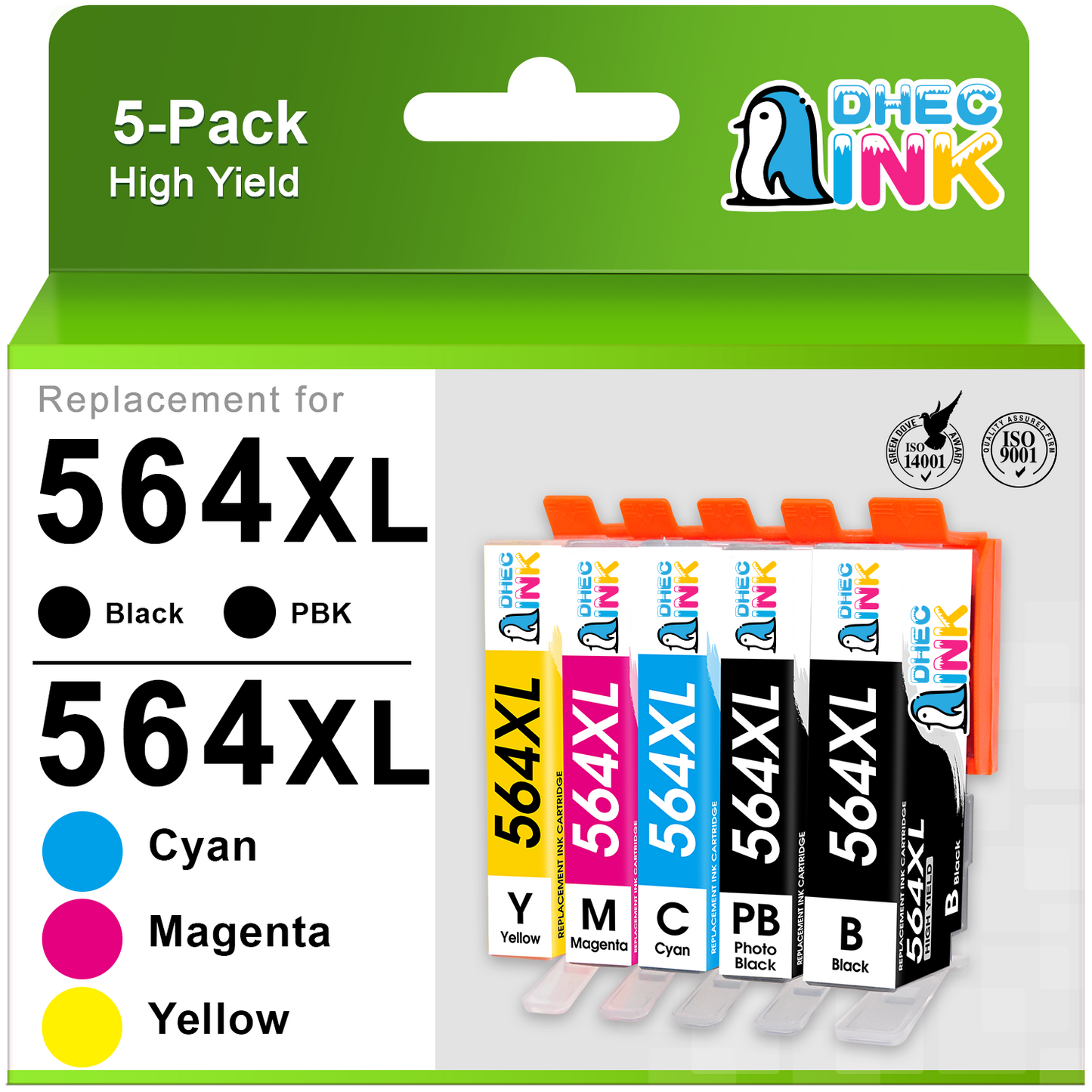 564XL 564 Ink Cartridges for HP 564XL Printer Ink Cartridges Combo Pack for Printers HP Photosmart 5510 6520 5520 6510 Deskjet 3520 3522 (Black, Photot Black, Cyan, Magenta, Yellow, 5 Pack)