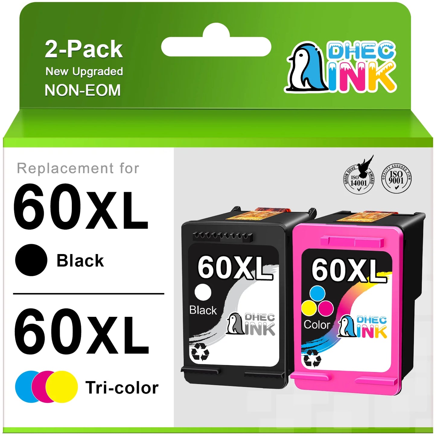 60XL Ink Cartridge for HP Printer Ink 60 XL 60XL Ink Cartridge Combo Pack CC641WN and CC644WN for HP Envy 100 110 Photosmart c4680 c4780 Deskjet d2680 f2430 ( Black and Tri-Color)