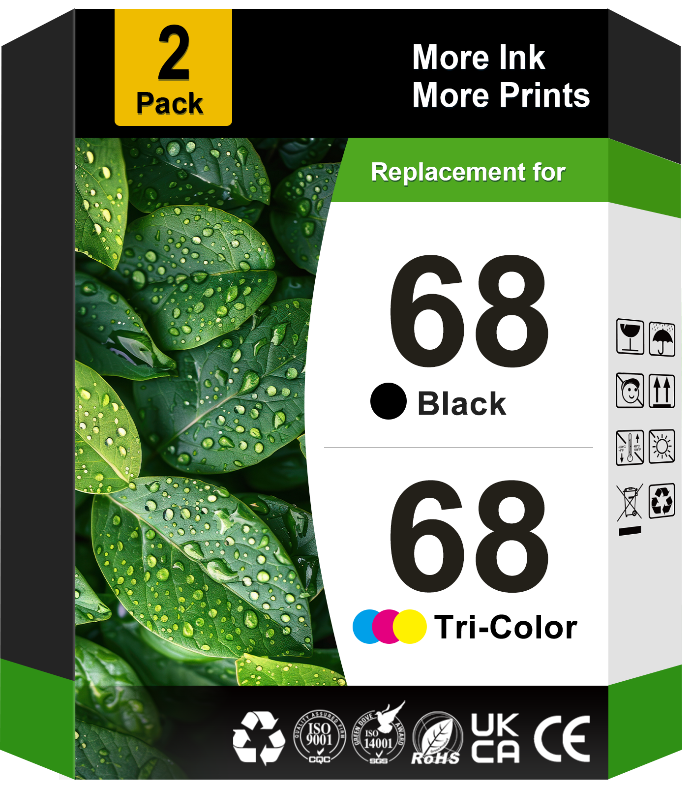 68 Ink Cartridge Compatible for HP 68 Ink Cartridges for HP Envy 6552e 6555e 6155e 6152e 6558e Printer (2 Pack)