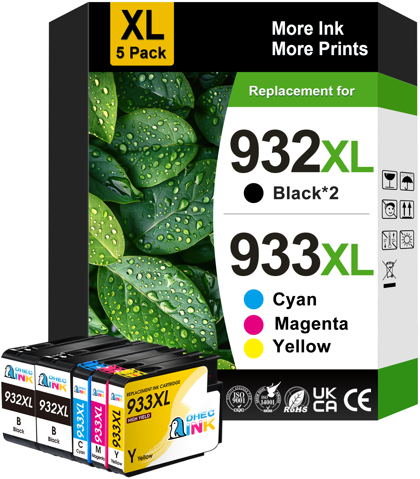932XL 933XL Ink Compatible for HP 932 933 XL Ink Cartridge for HP Officejet 6600 6700 Printer, 5-Pack