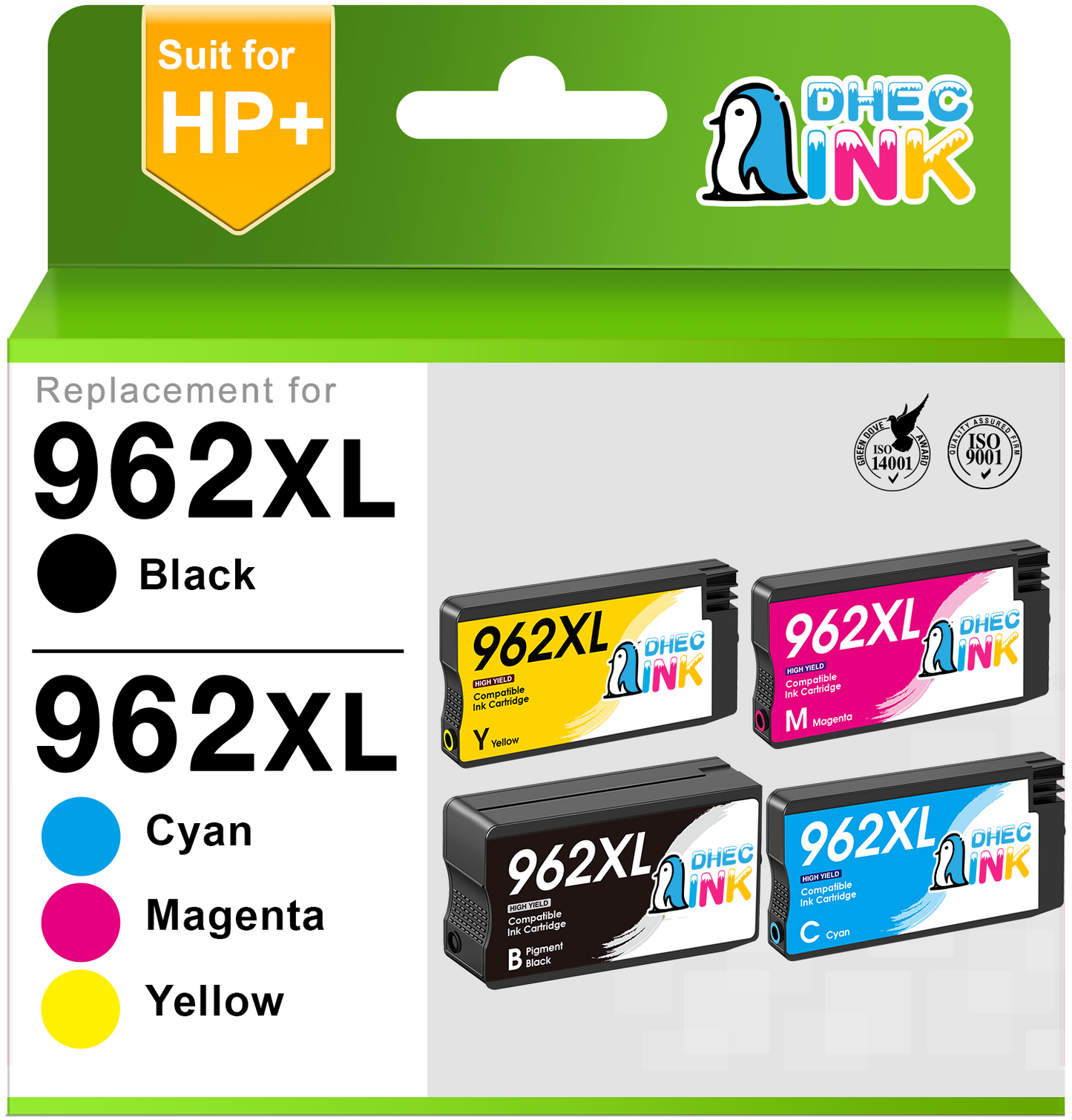 962XL Ink Cartridges Replacement for HP 962 Ink Cartridges for HP OfficeJet Pro 9015e 9025e 9022e 9015 9025 9020 Printer ( Black, Cyan, Magenta, Yellow, 4 Pack)