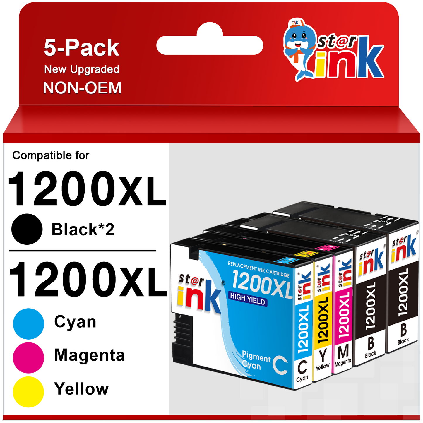 1200XL 1200 Ink cartridges for Canon PGI-1200XL PGI-1200 XL Compatible for Canon MAXIFY MB2320 MB2020 MB2720 MB2120 MB2050 Printer (2 Black, Cyan, Magenta, Yellow, 5-Pack)