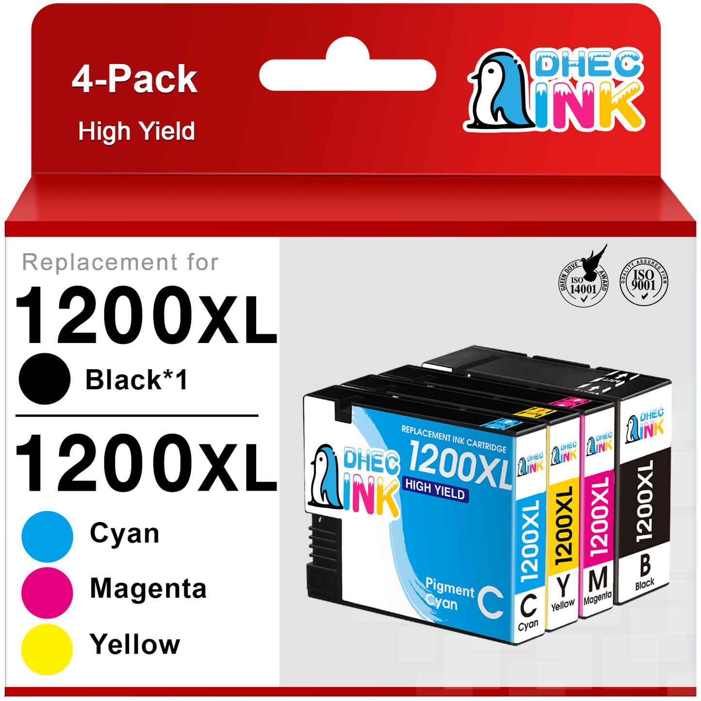 1200XL 1200 Ink cartridges for Canon PGI-1200XL PGI-1200 XL for Canon MAXIFY MB2320 MB2020 MB2720 MB2120 MB2050 Printer (Black, Cyan, Magenta, Yellow, 4-Pack)