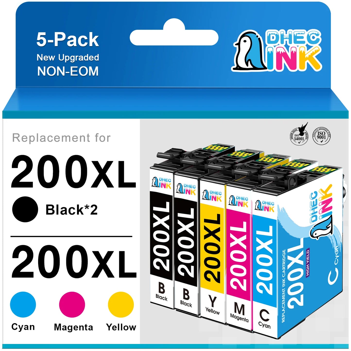 200XL Ink Cartridge for Epson Ink 200 XL 200XL T200 T200XL for Epson Expression XP-200 XP-300 XP-310 XP-400 Workforce WF-2520 WF-2530 Printer(2 Black, 1 Cyan, 1 Magenta, 1 Yellow, 5 Pack)