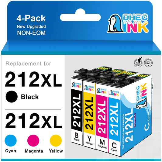 212XL Ink Cartridge for Epson Ink 212 XL 212XL T212XL T212 Ink Cartridges for Epson Expression Home XP-4100 XP-4105 Workforce WF-2830 WF-2850 Printer (Black, Cyan, Magenta, Yellow, 4 Pack)