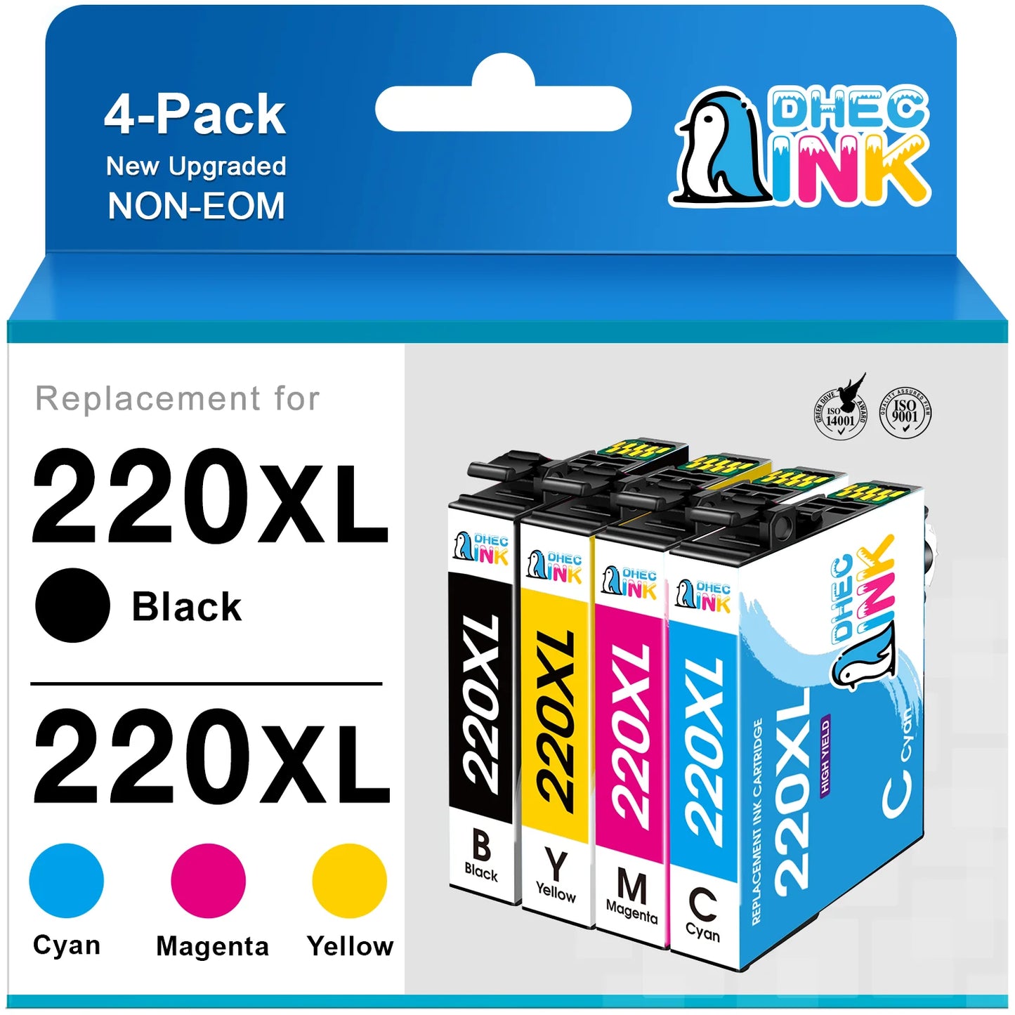 220XL 220 Ink Cartridge for Epson Ink 220XL 220 XL T220XL T220 for Epson WF-2760 WF-2750 WF-2630 WF-2650 XP-320 XP-420 XP-424 Printer(Black Cyan Magenta Yellow, 4-Pack)