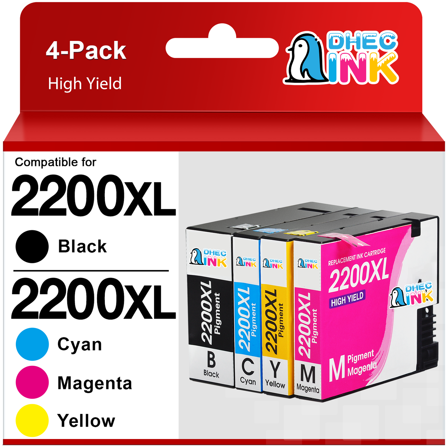 2200XL Ink Cartridges for Canon 2200 PGI-2200XL Ink Cartridge for Canon Maxify MB5420 MB5320 MB5120 MB5020 iB4120 iB4020 Printer ( Black, Cyan, Magenta, Yellow, 4 Pack)