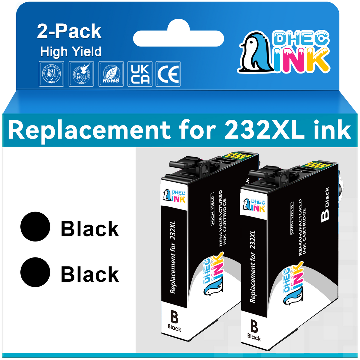 DHECINK Ink Cartridges Compatible for Epson Ink 232 XL 232XL T232 T232XL Black Ink Cartridge for XP-4200 XP-4205 WF-2930 WF-2950 Printer (2 Black)