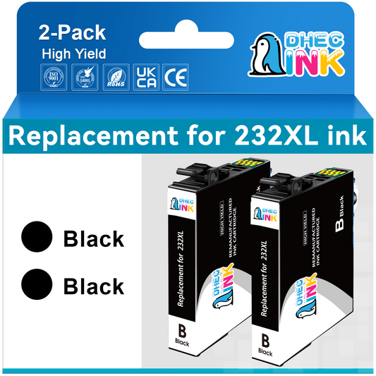 DHECINK Ink Cartridges Compatible for Epson Ink 232 XL 232XL T232 T232XL Black Ink Cartridge for XP-4200 XP-4205 WF-2930 WF-2950 Printer (2 Black)