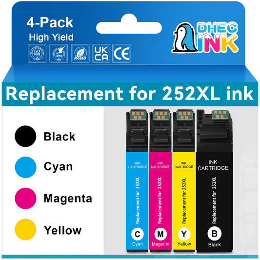 252XL Ink Cartridge for Epson Ink 252 XL 252XL T252 T252XL Combo Pack for Epson Workforce WF-7110 WF-7710 WF-7720 WF-3640 WF-3620 Printer(Black, Cyan, Magenta, Yellow 4 Pack)