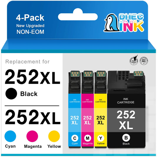 252XL Ink Cartridge for Epson Ink 252 XL 252XL T252 T252XL Combo Pack for Epson Workforce WF-7110 WF-7710 WF-7720 WF-3640 WF-3620 Printer(Black, Cyan, Magenta, Yellow 4 Pack)