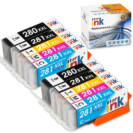 280 281 Ink Cartridges for Canon Ink 280 and 281 PGI-280XXL CLI-281XXL Combo Pack for Canon Pixma TR7520 TR8520 TS6220 TS6120 TS8120 Printer (2 PGBK, 2 Black, 2 Cyan, 2 Magenta, 2 Yellow, 10 Pack)