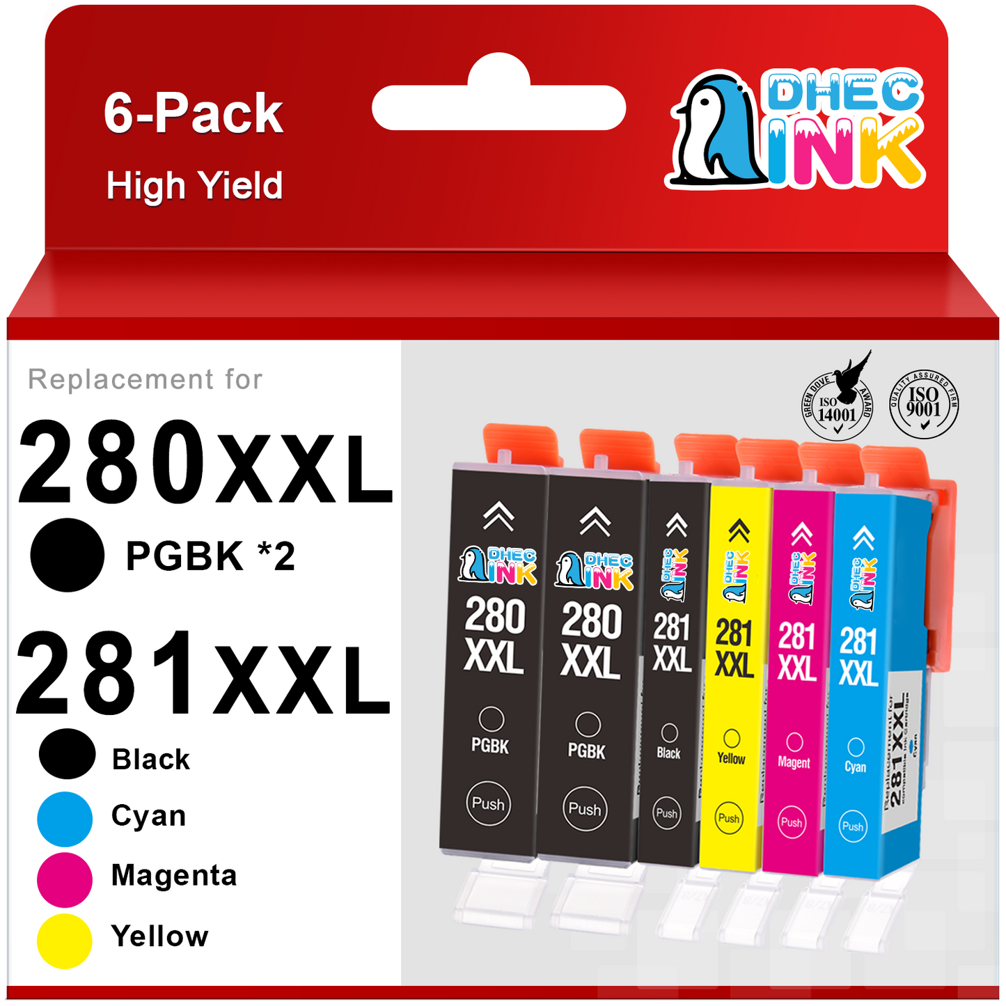 280XXL 281XXL Ink Cartridges for Canon Ink 280 and 281 XXL PGI-280XXL CLI-281XXL for Pixma TR7520 TR8520 TS6120 TS6220 TS8120 TS8220 TS9120 (2 PG Black 1 Black 1 Cyan 1 Magenta 1 Yellow, 6 Pack)