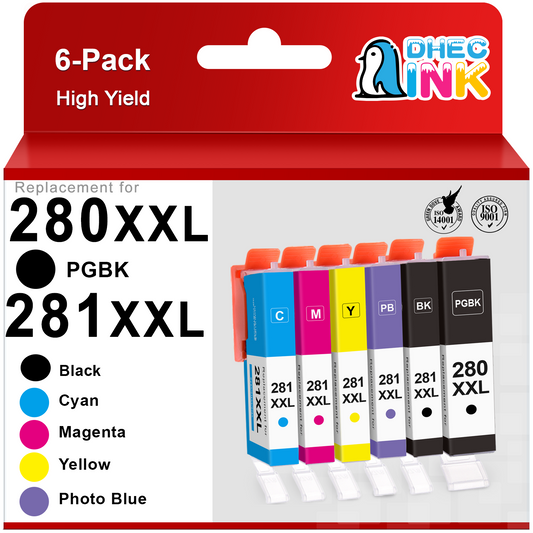 280 and 281 Ink Cartridges for Canon PGI-280XXL CLI-281XXL 280XXL 281XXL for Canon Pixma TR8620 TR8520 TS9520 TS8220 TS9120 TS6220 TS6320 Printer (PGBK BK Cyan Magenta Yellow Photo Blue, 6 Pack)