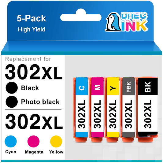 302XL Ink Cartridges for Epson Ink 302XL 302 XL T302 T302XL Multipack for Epson Expression Premium XP-6000 XP-6100 Printer (Black Photo Black Cyan Magenta Yellow, 5-Pack)