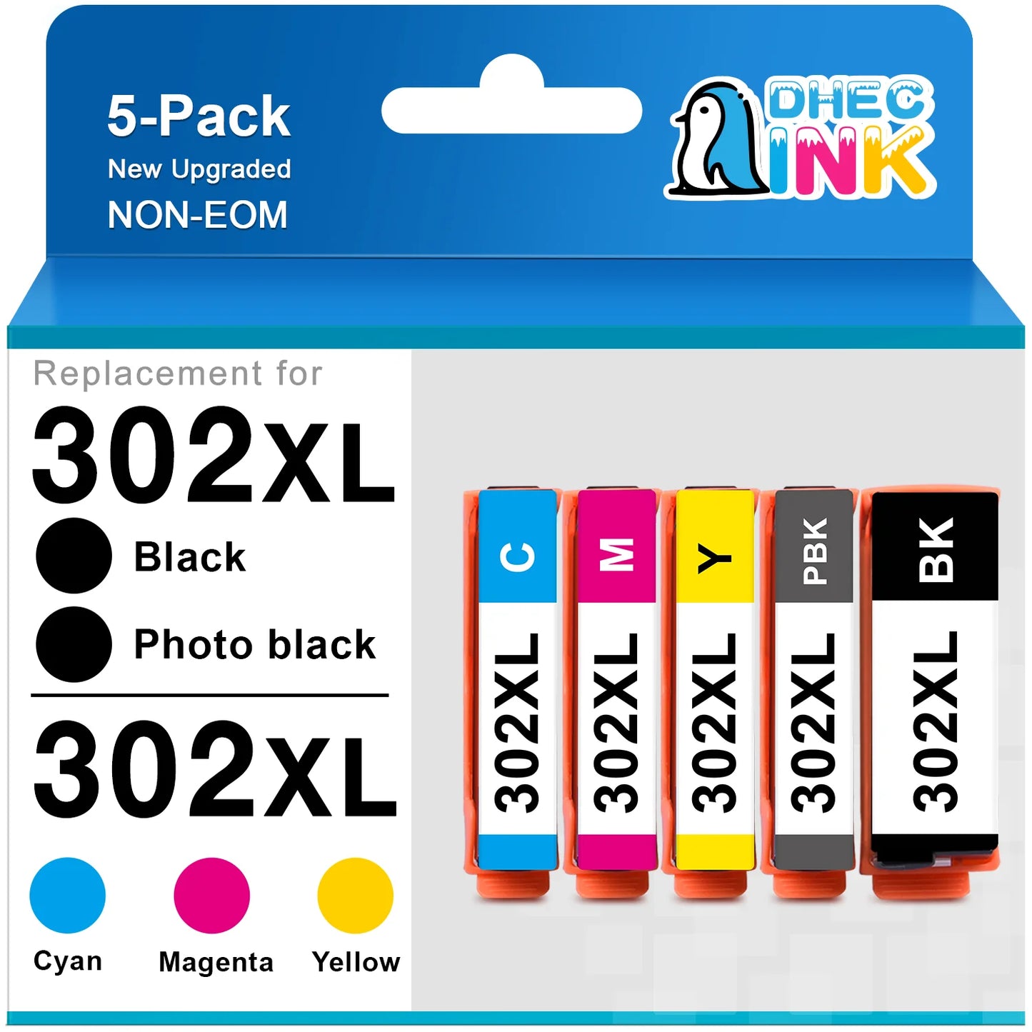 302XL Ink Cartridges for Epson Ink 302XL 302 XL T302 T302XL Multipack for Epson Expression Premium XP-6000 XP-6100 Printer (Black Photo Black Cyan Magenta Yellow, 5-Pack)