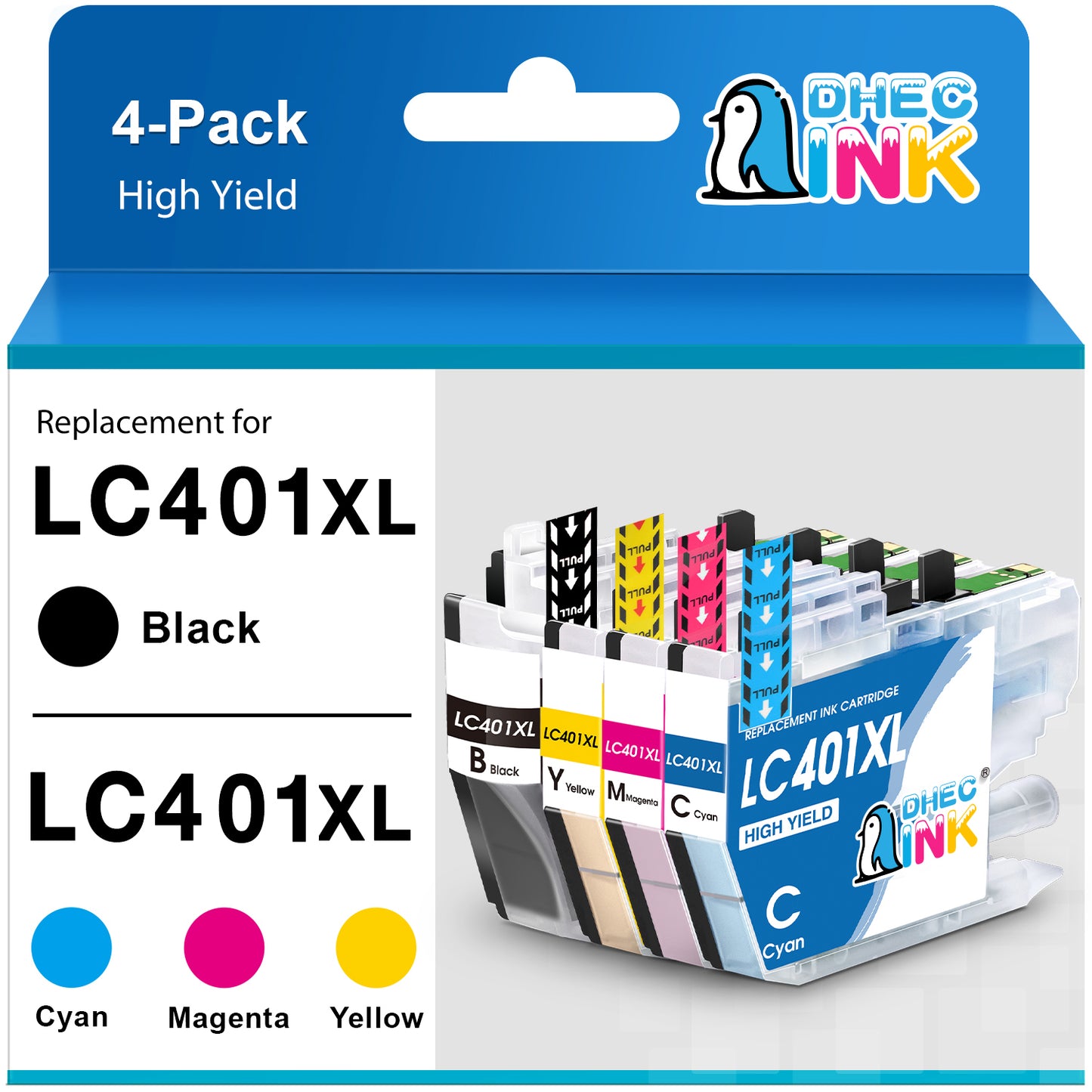 LC401 Ink Cartridges for Brother LC401XL LC-401 Ink Cartridge for Brother MFC-J1010DW MFC-J1012DW MFC-J1170DW Printer (Black, Cyan, Magenta, Yellow, 4 Pack)