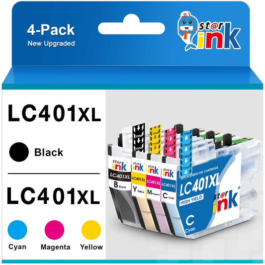 LC401 Ink Cartridges for Brother LC401XL LC-401 Ink Cartridge for Brother MFC-J1010DW MFC-J1012DW MFC-J1170DW Printer (Black, Cyan, Magenta, Yellow, 4 Pack)