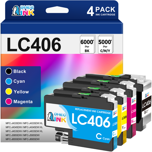 LC406 Ink for Brother LC406 Ink Cartridge for MFC-J4335DW Printer (Black Cyan Magenta Yellow, 4 Pack)