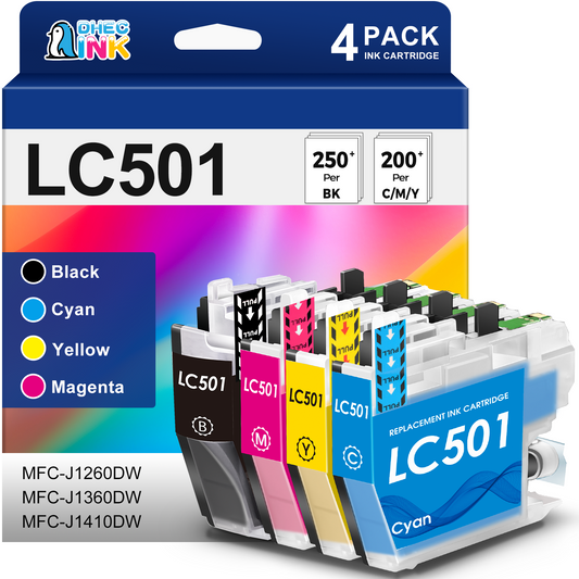 LC501 Ink Cartridges Compatible for Brother LC501 LC501XL LC 501 XL for MFC-J1360DW MFC-J1410DW Printer (4 Pack)