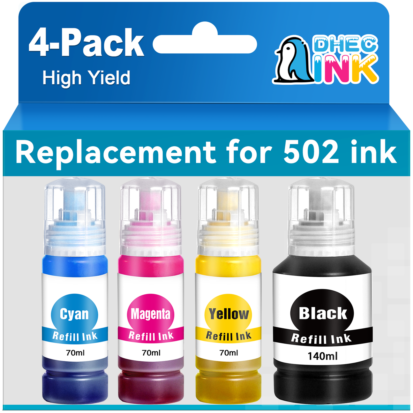 502 Ink Bottle Replacement for Epson 502 T502 Ecotank Refill Ink for ET-15000 ET-2760 ET-3710 ET-2750 ET-3700 ET-4760 ET-3750 Printer (Black, Cyan, Magenta, Yellow, 4 Pack)