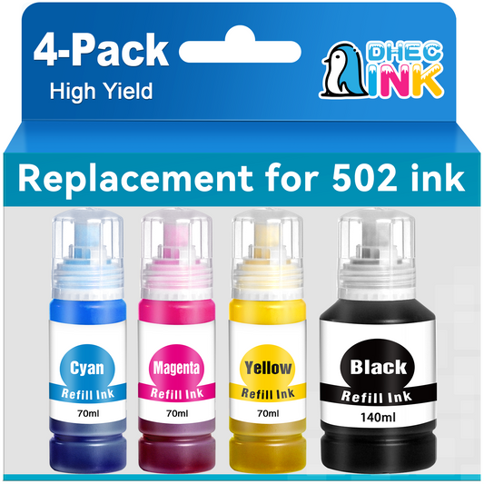 502 Ink Bottle Replacement for Epson 502 T502 Ecotank Refill Ink for ET-15000 ET-2760 ET-3710 ET-2750 ET-3700 ET-4760 ET-3750 Printer (Black, Cyan, Magenta, Yellow, 4 Pack)
