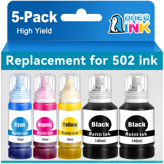 DHECINK Ink Refill Bottles Replacement for Epson 502 Ink Bottles for ET 2850 ink refill for ET 4850 Printer (5 Pack)