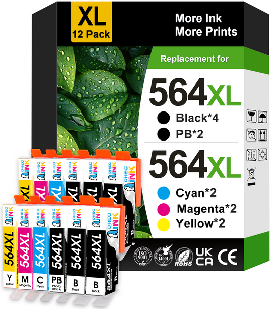 564XL Ink Cartridges Compatible for HP 564 Ink Cartridges for Printers for Ink 564 (4 Black, 2 Photo Black, 2 Cyan, 2 Magenta, 2 Yellow, 12 Pack)