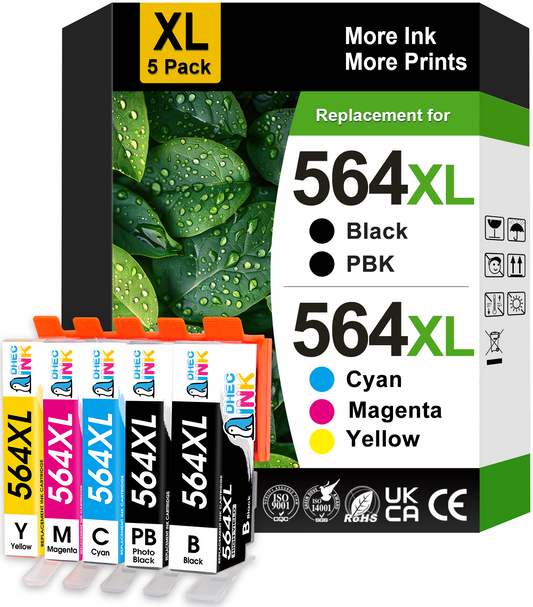 564XL 564 Ink Cartridges for HP 564XL Printer Ink Cartridges Combo Pack for Printers HP Photosmart 5510 6520 5520 6510 Deskjet 3520 3522 (Black, Photot Black, Cyan, Magenta, Yellow, 5 Pack)
