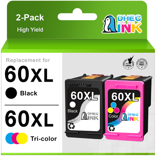 60XL Ink Cartridge for HP Printer Ink 60 XL 60XL Ink Cartridge Combo Pack  CC641WN and CC644WN for HP Envy 100 110 Photosmart c4680 c4780 Deskjet d2680 f2430 ( Black and Tri-Color)