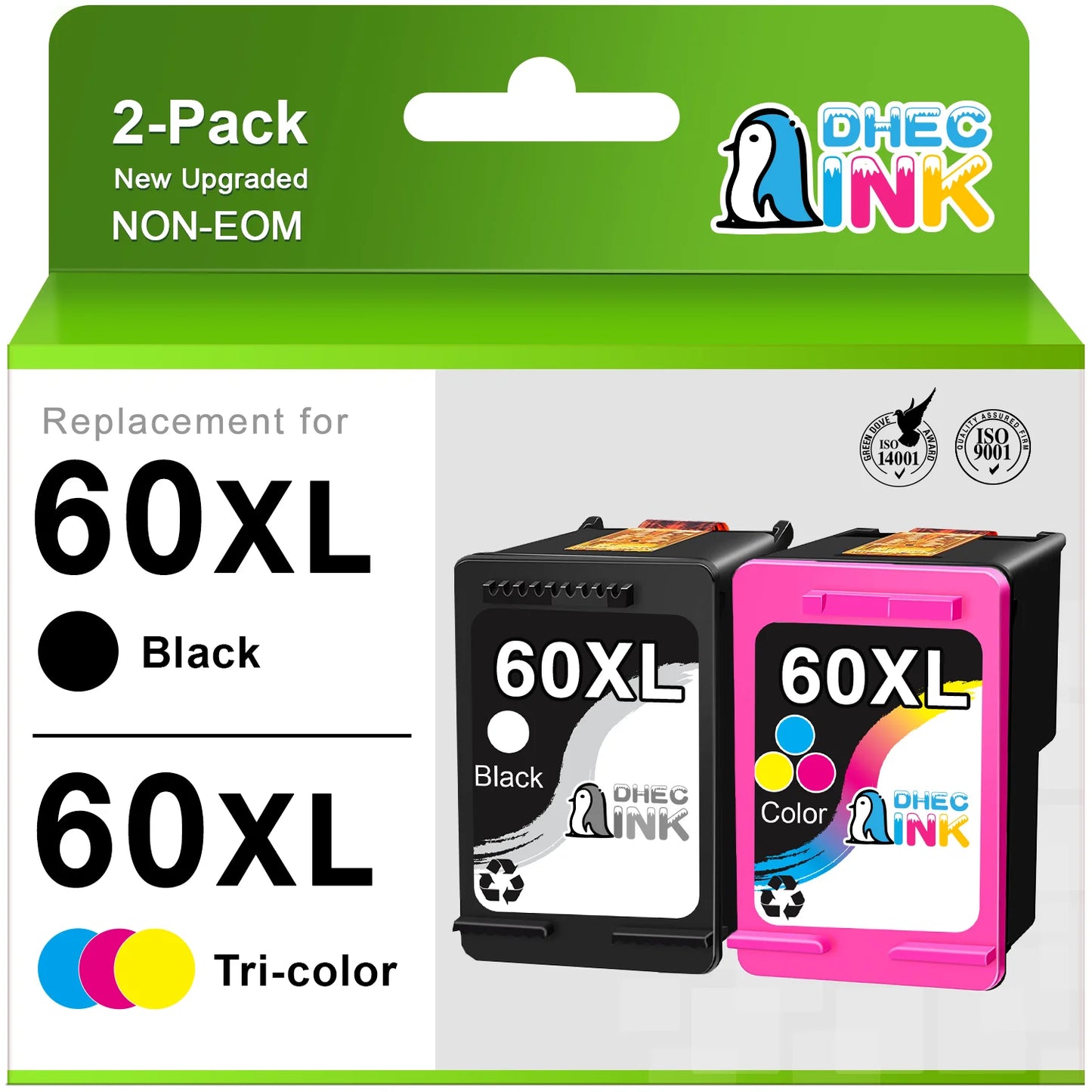 60XL Ink Cartridge for HP Printer Ink 60 XL 60XL Ink Cartridge Combo Pack  CC641WN and CC644WN for HP Envy 100 110 Photosmart c4680 c4780 Deskjet d2680 f2430 ( Black and Tri-Color)