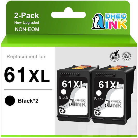 61XL Black Ink Cartridge for HP 61 Black Ink Cartridges Compatible for HP Envy 4500 5530 4502 Printer (2 Pack）