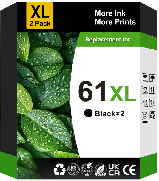 61XL Black Ink Cartridge Compatible for HP 61 Black Ink Cartridges for HP Envy 4500 5530 4502 Printer (2 Pack）
