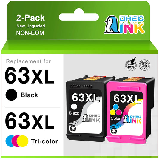 63XL Ink Cartridge for HP 63 Ink Cartridges for HP Ink 63 Black and Tri-Color for Officejet 3830 4650 5255 5200 Envy 4520 4512 ( 2 Pack)