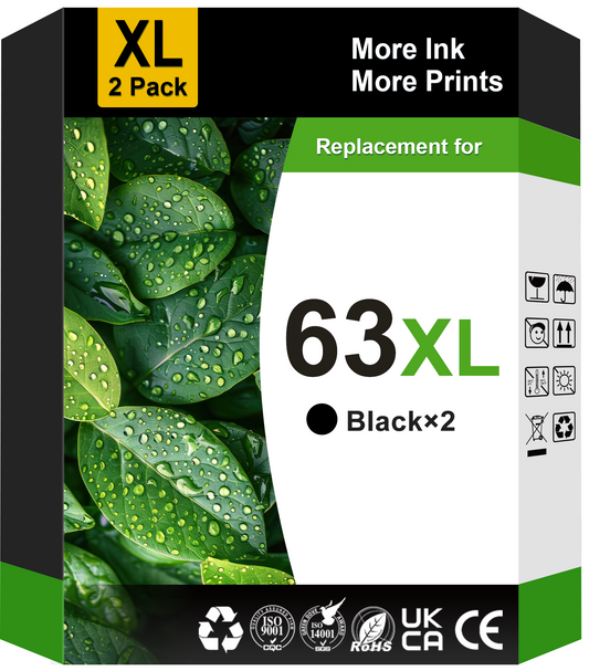 63XL 63 Black Ink Cartridge for HP Ink 63 XL 63XL Black for HP Officejet 3830 4650 4652 4655 5255 Envy 4520 4512 Deskjet 1112 2132 3632 3637 Printer (2 Black)