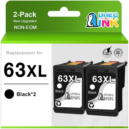 63XL 63 Black Ink Cartridge for HP Ink 63 XL 63XL Black for HP Officejet 3830 4650 4652 4655 5255 Envy 4520 4512 Deskjet 1112 2132 3632 3637 Printer (2 Black)