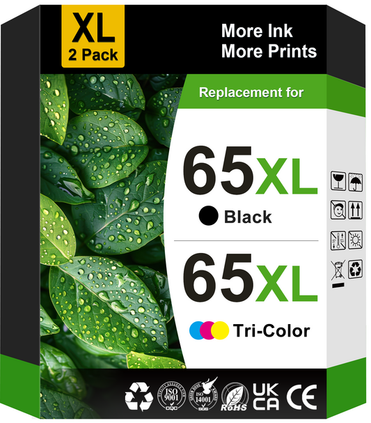 65XL Ink Cartridge Compatible for HP 65 Ink Cartridge for HP Ink 65 for Envy 5055 DeskJet 3772 3755 Printer Ink (2 Pack)