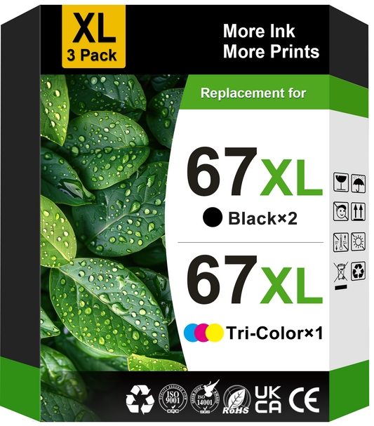 67XL Ink Compatible for HP Printer Ink 67 XL 67XL Ink Cartridges for DeskJet 2700 2755e 2755 (2 Black, 1 Tri-Color)