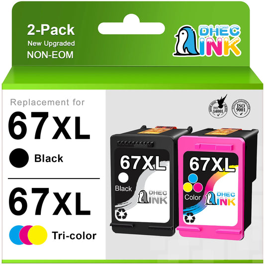 67XL Ink Compatible for HP 67 Ink Cartridges for HP Ink 67 Black and Tri-color for HP DeskJet 2700 2700e 2755e 2752e Envy 6055e 6055 6000 Printer (2 Pack)