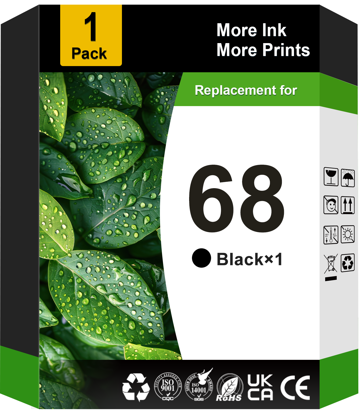 68 Ink Cartridge Compatible for HP 68 Black Ink Cartridge for HP Envy 6152e 6155e 6552e 6555e 6558e Printer (1 Black)