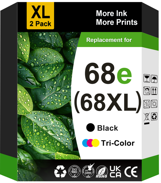 68 Ink Cartridge Compatible for HP 68 Ink Cartridges 68e 68XL for HP Envy 6552e 6555e 6155e 6152e 6558e Printer (Black, Tri-Color)