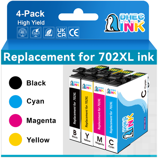 702 Ink Cartridge for Epson 702 XL 702XL T702XL Ink Cartridges Combo Pack for Epson Workforce Pro WF3720 WF3733 WF3730 Printer ( Black Cyan Magenta Yellow, 4-Pack)